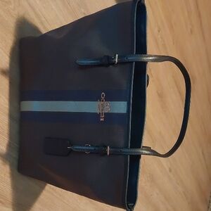 Coach Dark Blue Tote with White Stripe